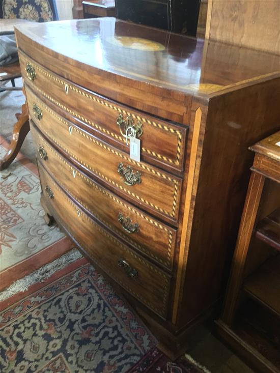 19C inlaid mahogany bow-fronted chest of drawers